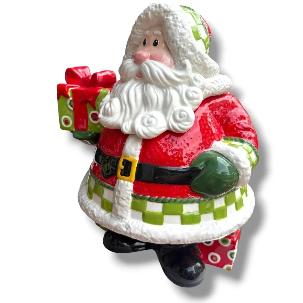 Fitz‎ and Floyd Holiday Cheer Santa Cookie Jar Christmas Ceramic Canister 2008